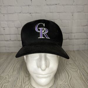 Vtg 2001 MLB Colorado Rockies Logo Snapback Hat Black w/Todd Helton Pin SGA